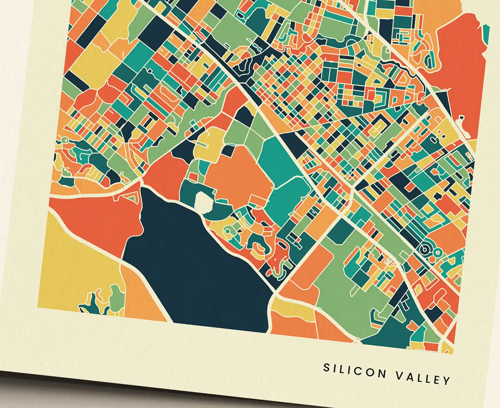 Silicon Valley Stadtkarte Poster – Polychroma Modern Art Print