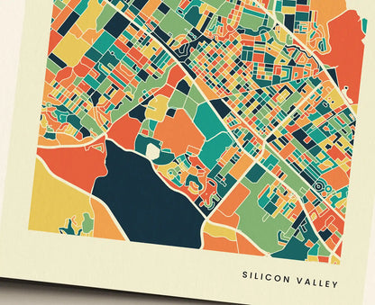 Silicon Valley Stadtkarte Poster – Polychroma Modern Art Print