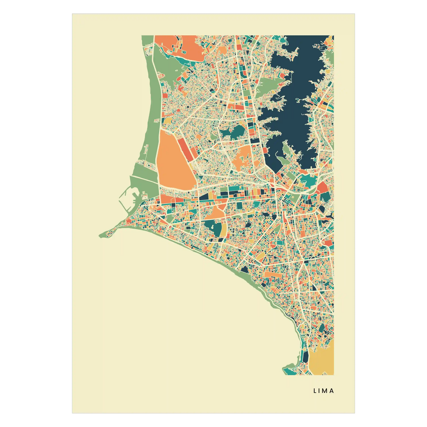 Lima Stadtkarte Poster – Polychroma Modern Art Print