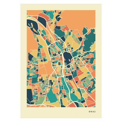 Graz Stadtkarte Poster – Polychroma Modern Art Print