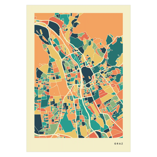 Graz Stadtkarte Poster – Polychroma Modern Art Print