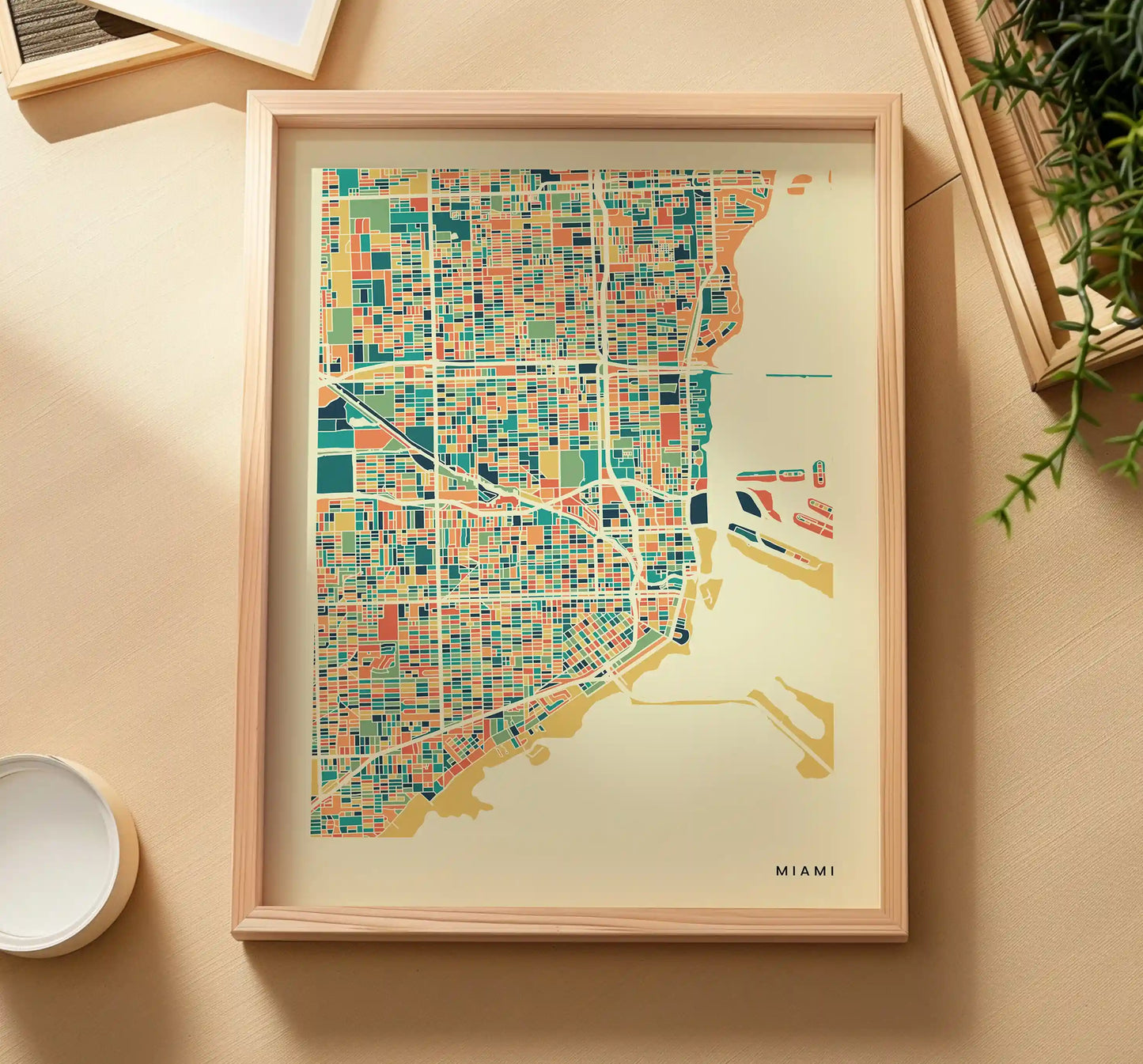 Miami Stadtkarte Poster – Polychroma Modern Art Print