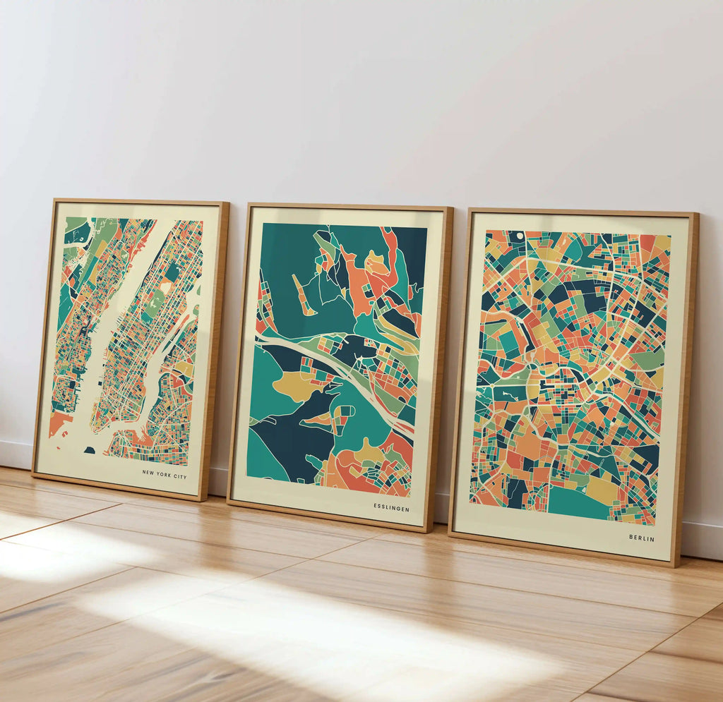 Esslingen Stadtkarte Poster – Polychroma Modern Art Print