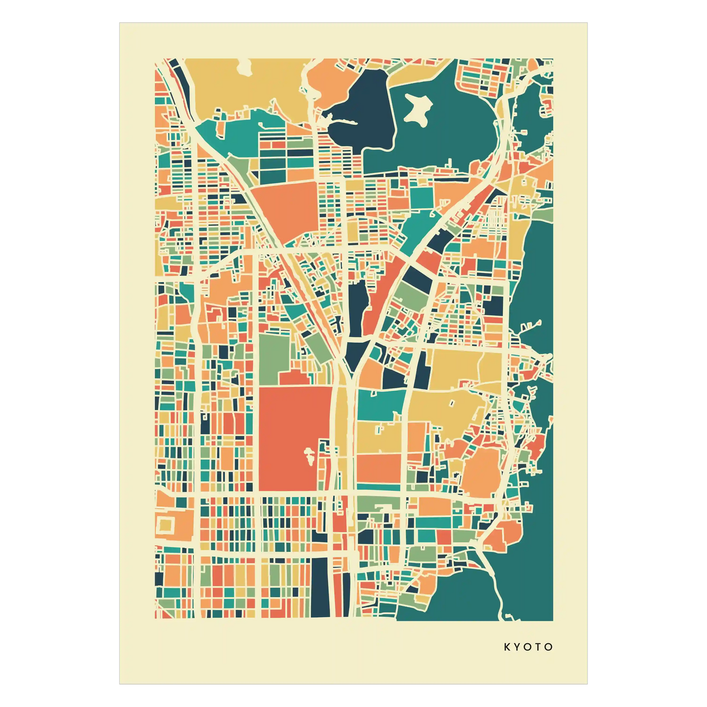 Kyoto Stadtkarte Poster – Polychroma Modern Art Print