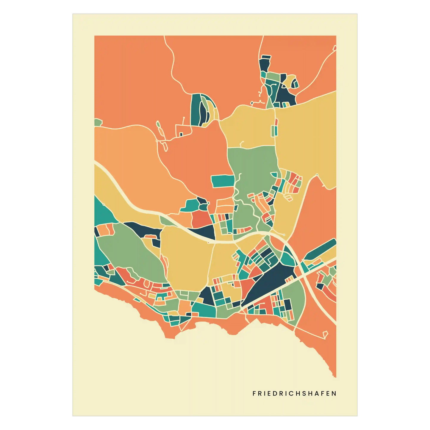 Friedrichshafen Stadtkarte Poster – Polychroma Modern Art Print
