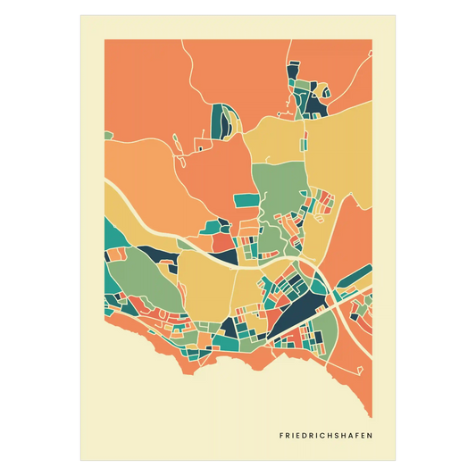 Friedrichshafen Stadtkarte Poster – Polychroma Modern Art Print