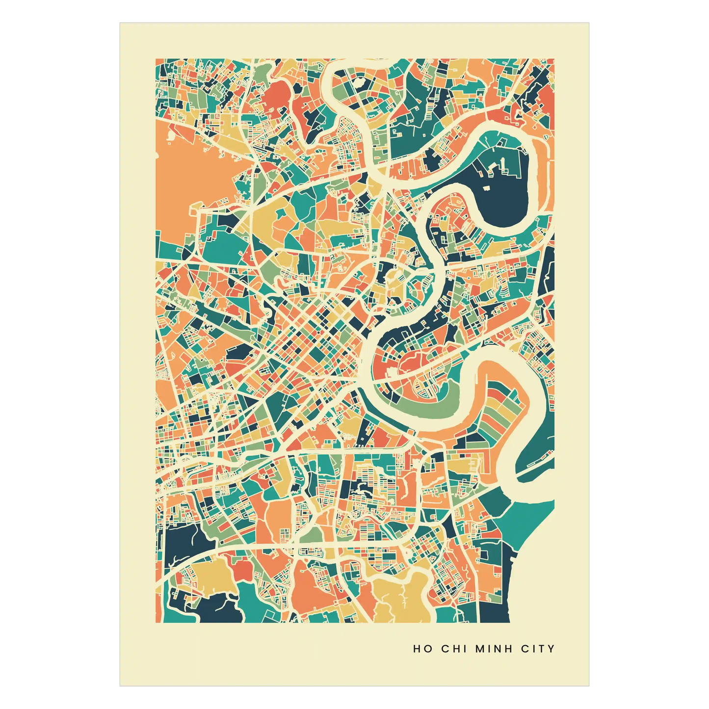 Ho Chi Minh City Stadtkarte Poster – Polychroma Modern Art Print