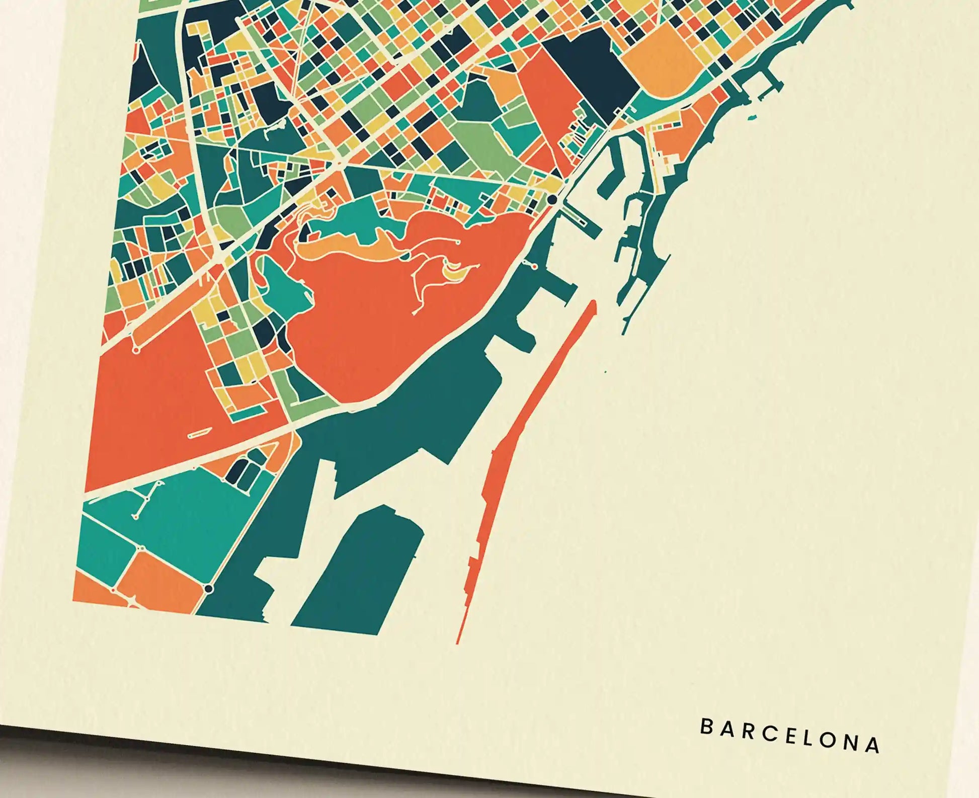 Barcelona Stadtkarte Poster – Polychroma Modern Art Print