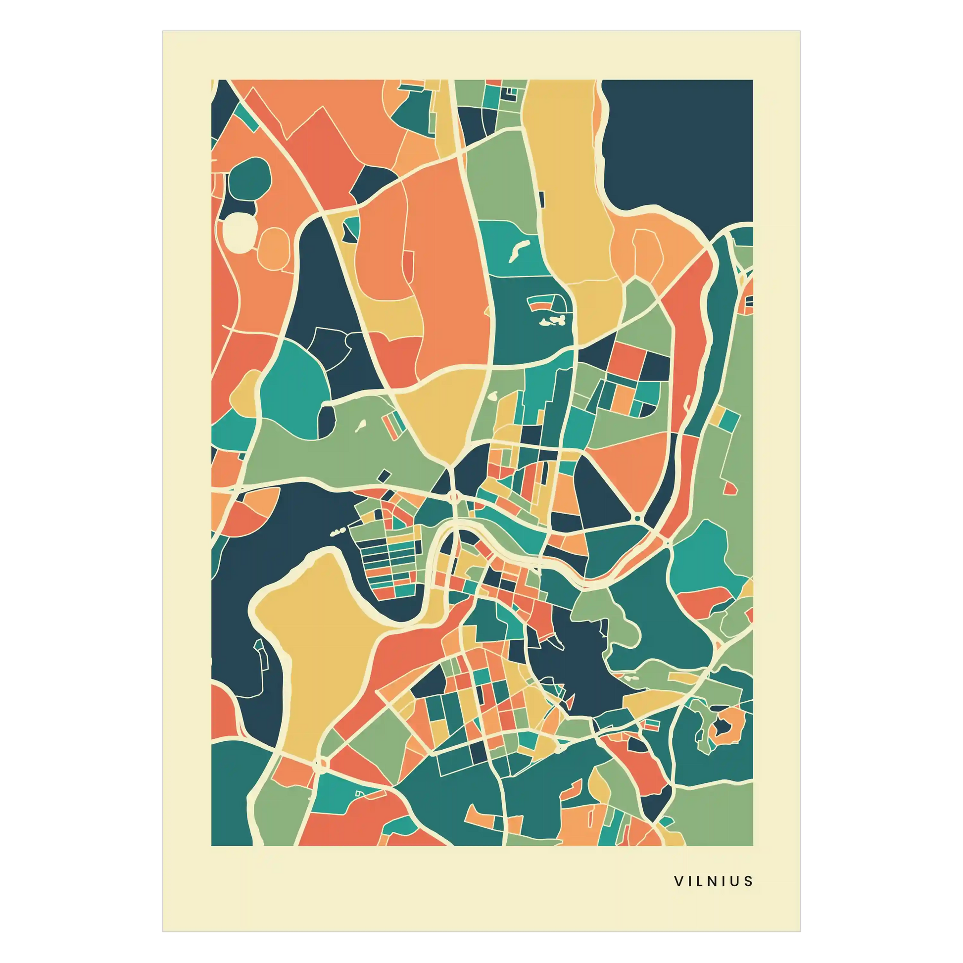 Vilnius Stadtkarte Poster – Polychroma Modern Art Print