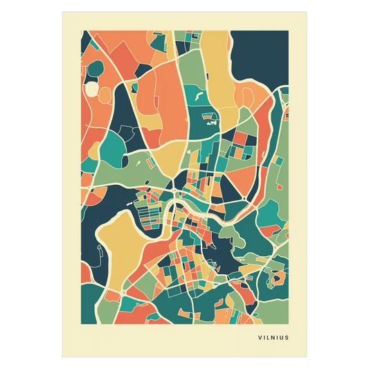 Vilnius Stadtkarte Poster – Polychroma Modern Art Print