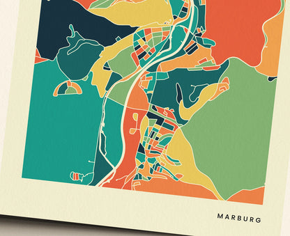 Marburg Stadtkarte Poster – Polychroma Modern Art Print
