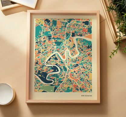 Brisbane Stadtkarte Poster – Polychroma Modern Art Print