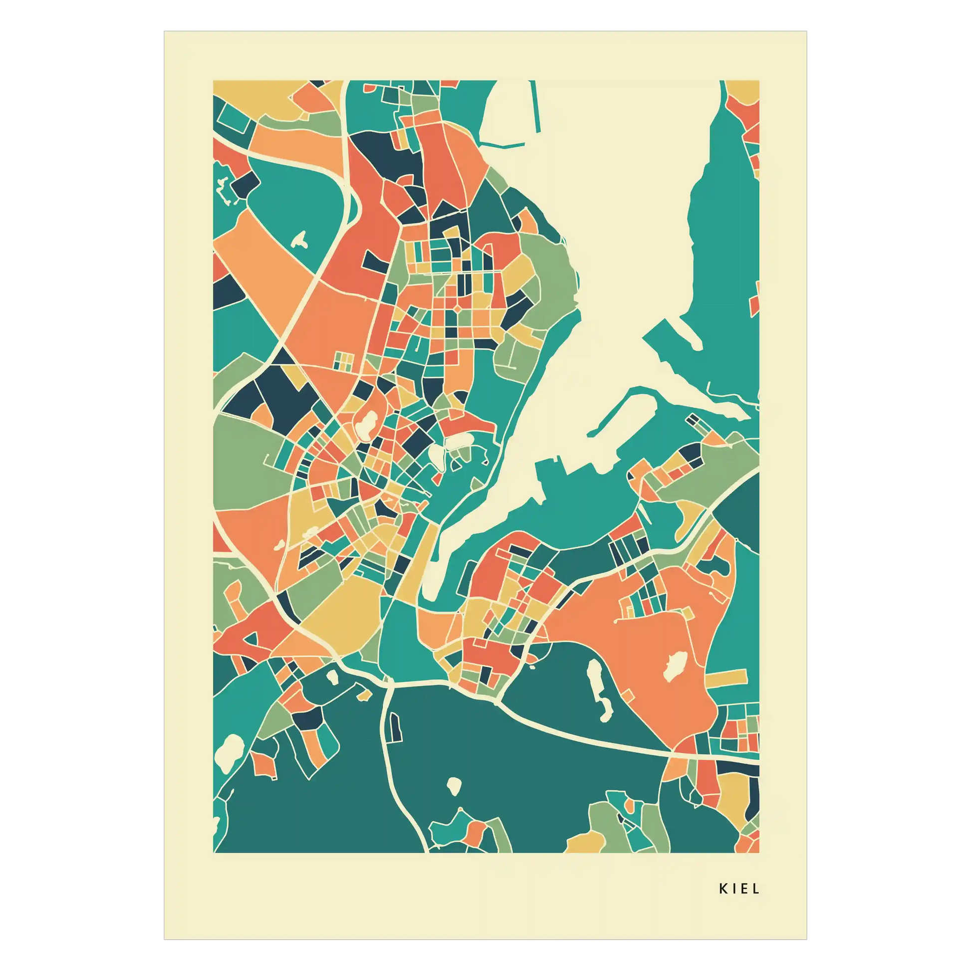 Kiel Stadtkarte Poster – Polychroma Modern Art Print