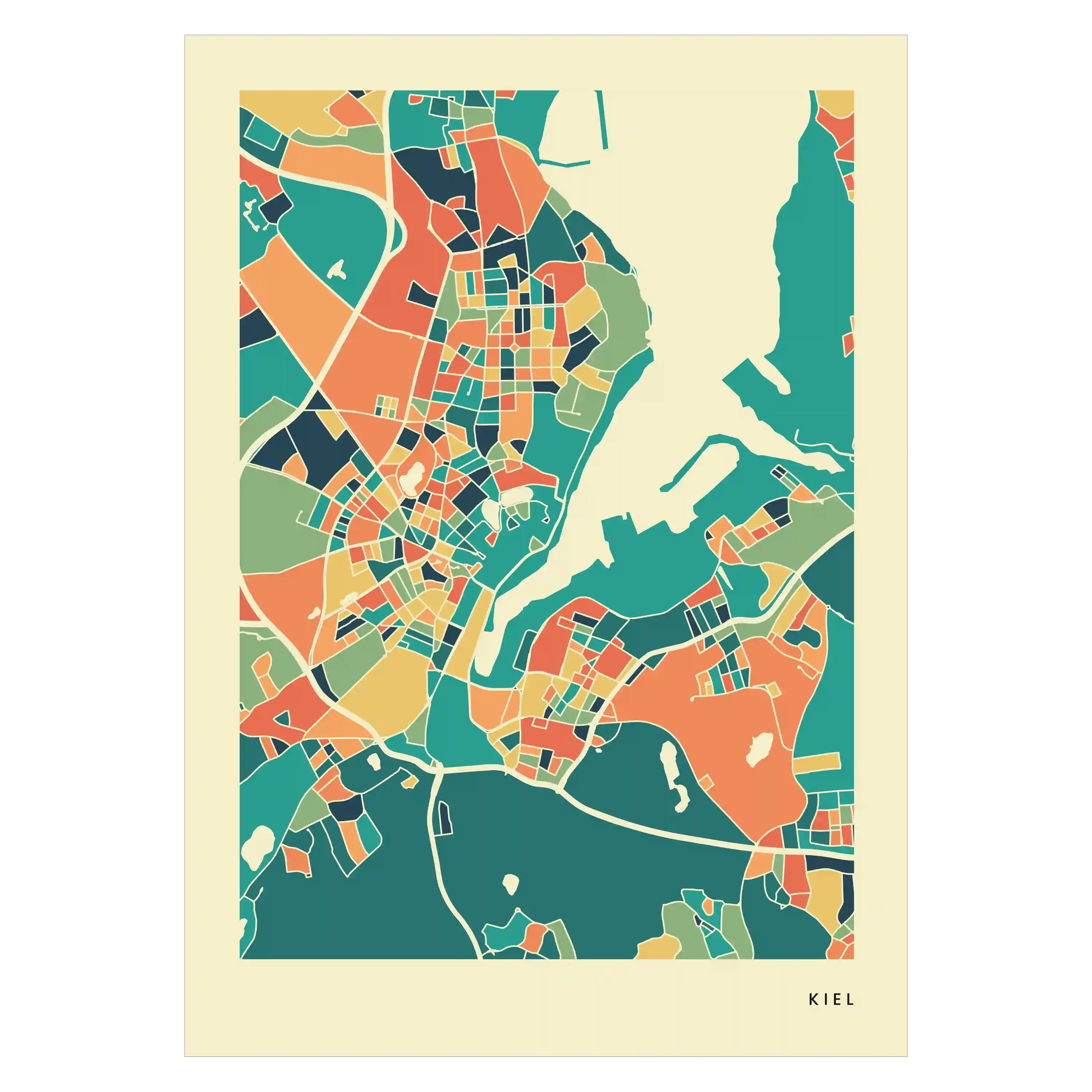 Kiel Stadtkarte Poster – Polychroma Modern Art Print