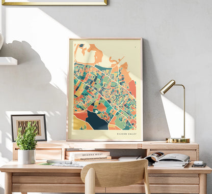 Silicon Valley Stadtkarte Poster – Polychroma Modern Art Print