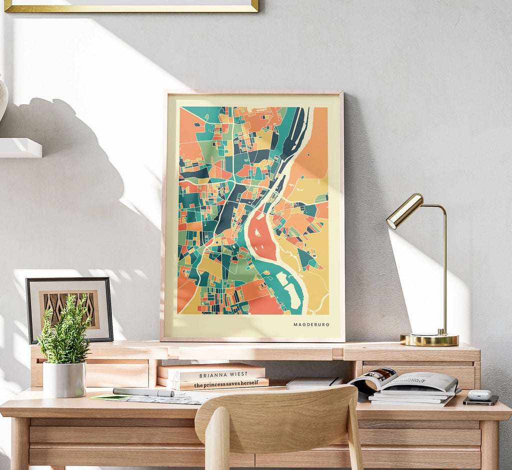 Magdeburg Stadtkarte Poster – Polychroma Modern Art Print