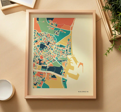 Valencia Stadtkarte Poster – Polychroma Modern Art Print