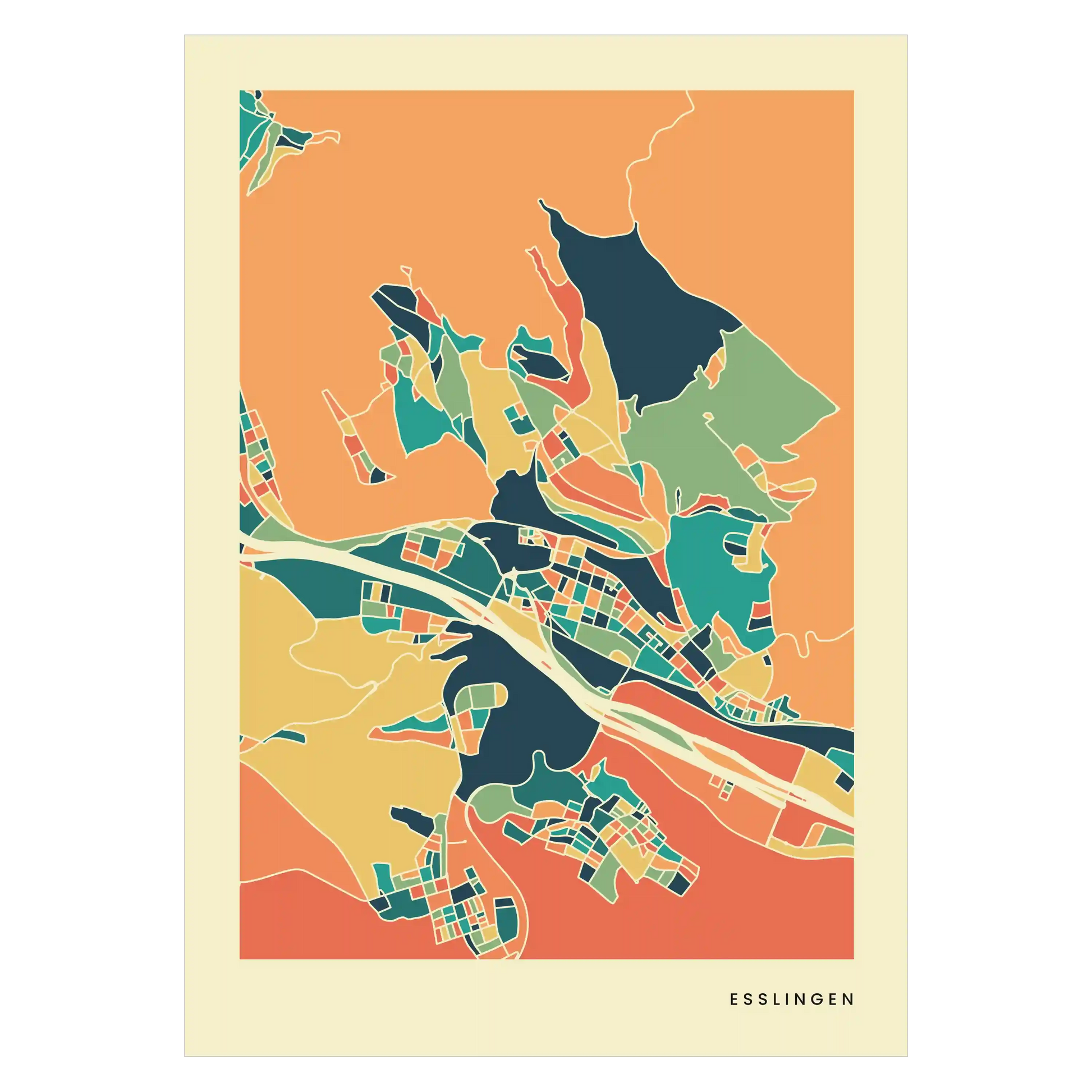 Esslingen Stadtkarte Poster – Polychroma Modern Art Print