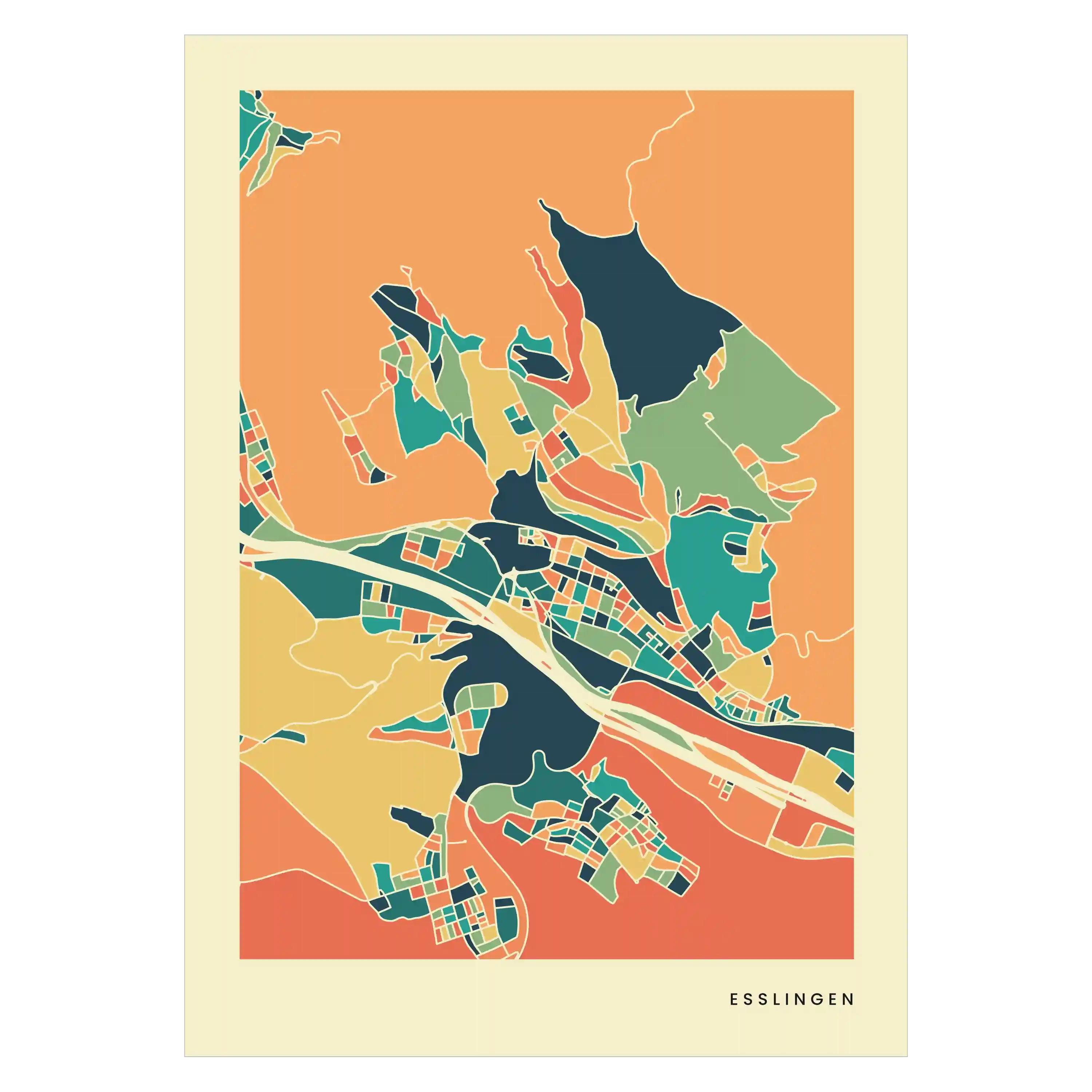 Esslingen Stadtkarte Poster – Polychroma Modern Art Print