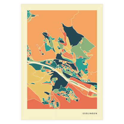 Esslingen Stadtkarte Poster – Polychroma Modern Art Print