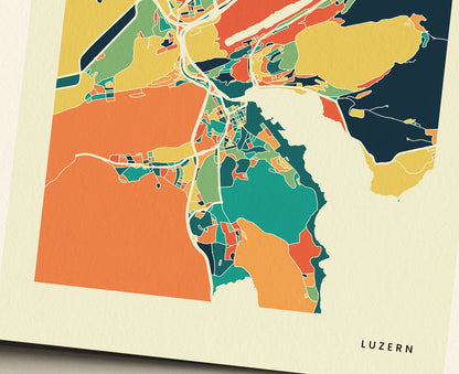 Luzern Stadtkarte Poster – Polychroma Modern Art Print