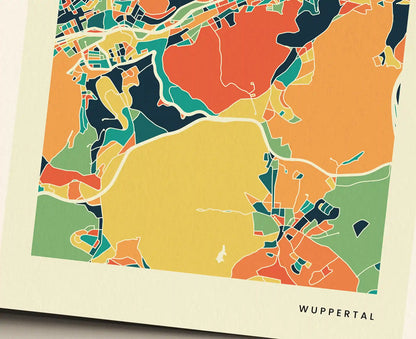Wuppertal Stadtkarte Poster – Polychroma Modern Art Print