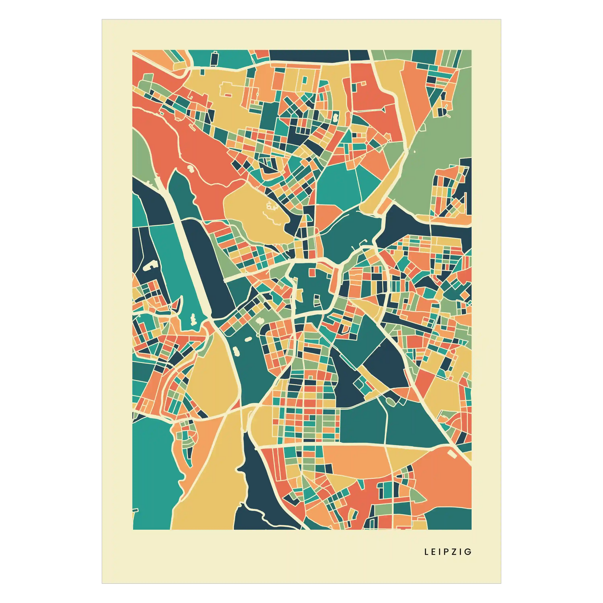 Leipzig Stadtkarte Poster – Polychroma Modern Art Print