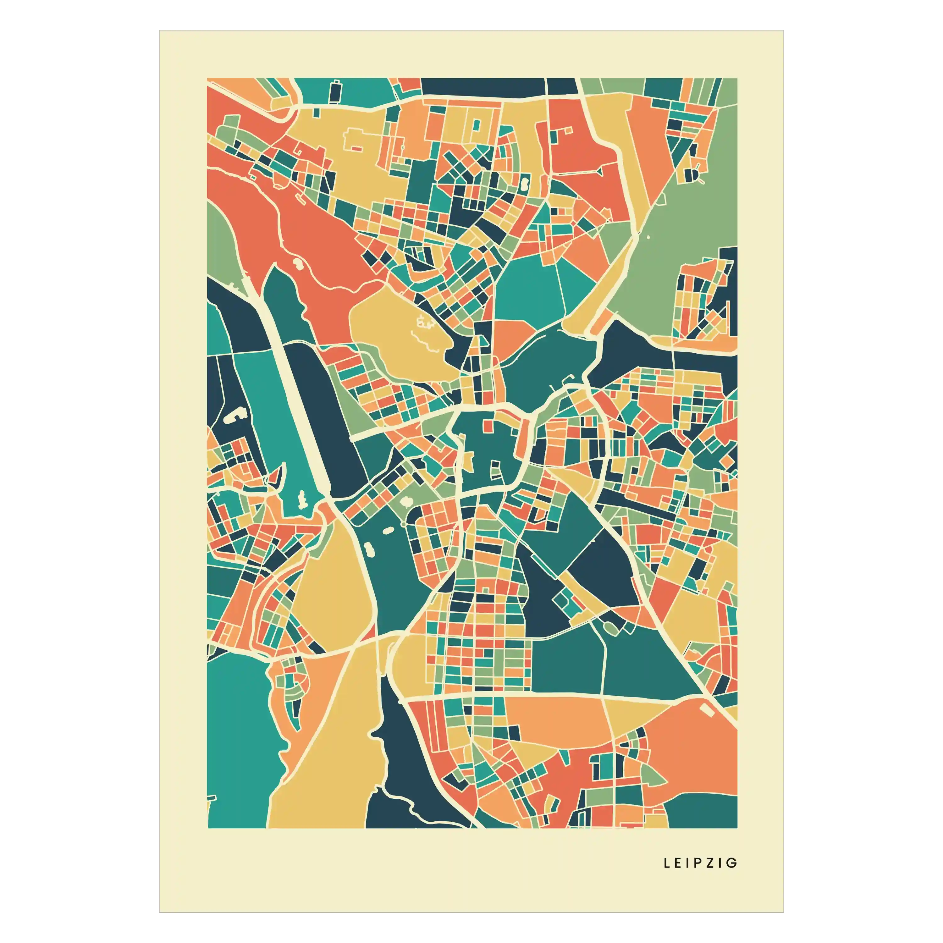 Leipzig Stadtkarte Poster – Polychroma Modern Art Print