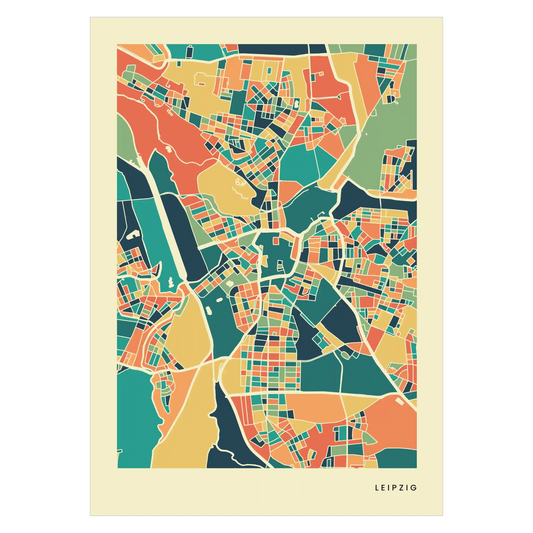 Leipzig Stadtkarte Poster – Polychroma Modern Art Print
