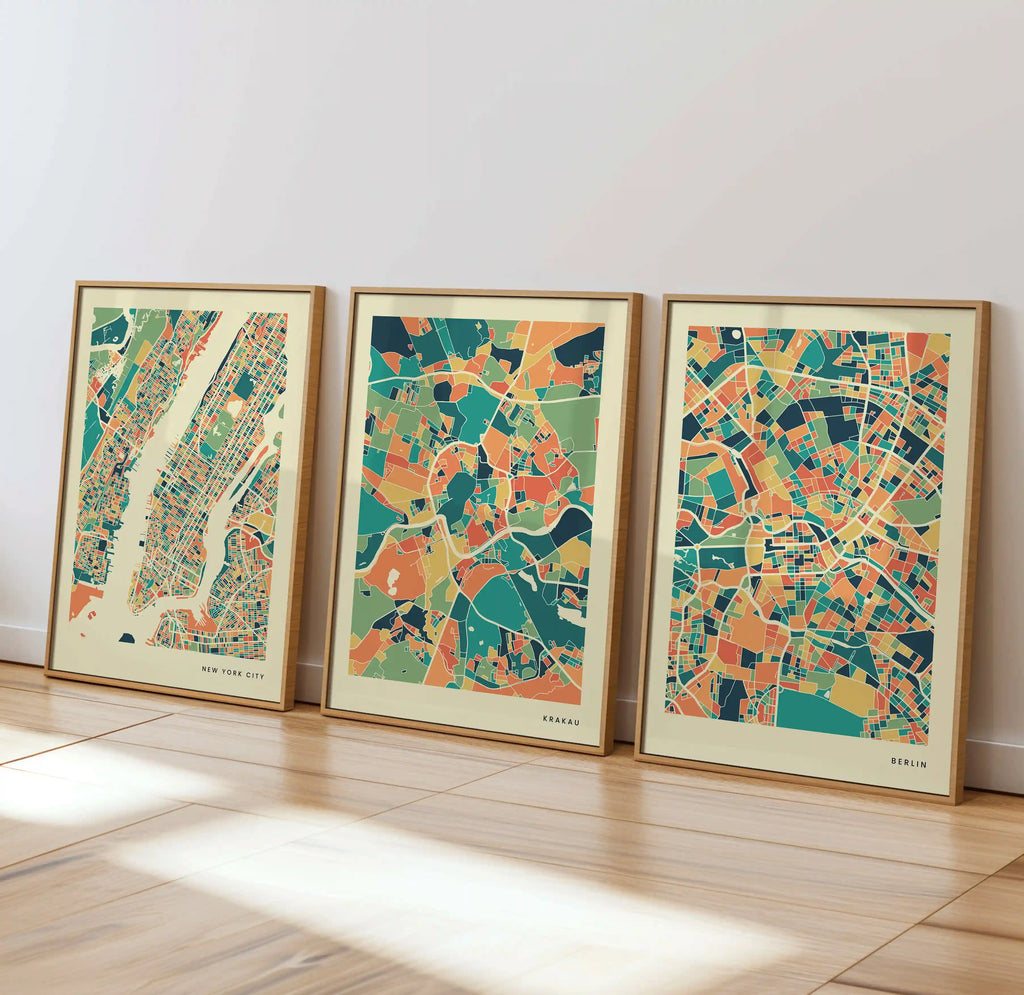 Krakau Stadtkarte Poster – Polychroma Modern Art Print