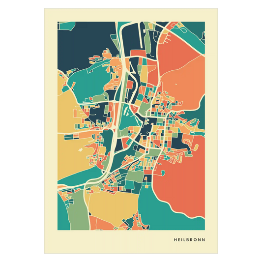 Heilbronn Stadtkarte Poster – Polychroma Modern Art Print