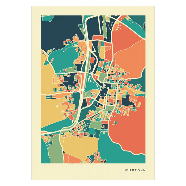 Heilbronn Stadtkarte Poster – Polychroma Modern Art Print