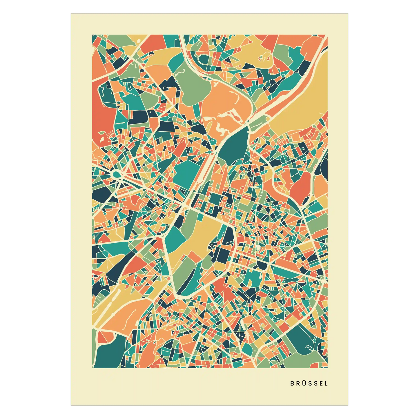 Brüssel Stadtkarte Poster – Polychroma Modern Art Print