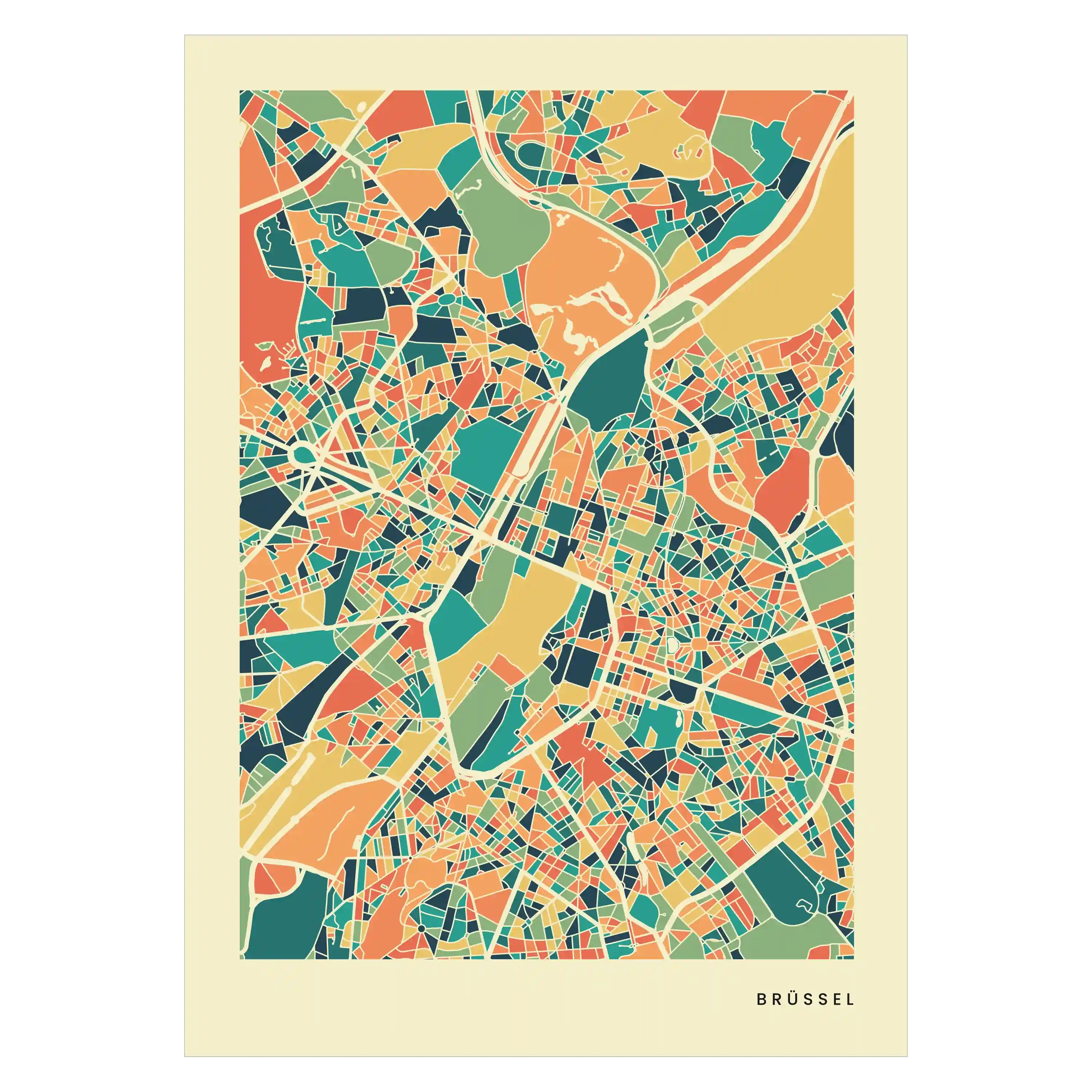 Brüssel Stadtkarte Poster – Polychroma Modern Art Print