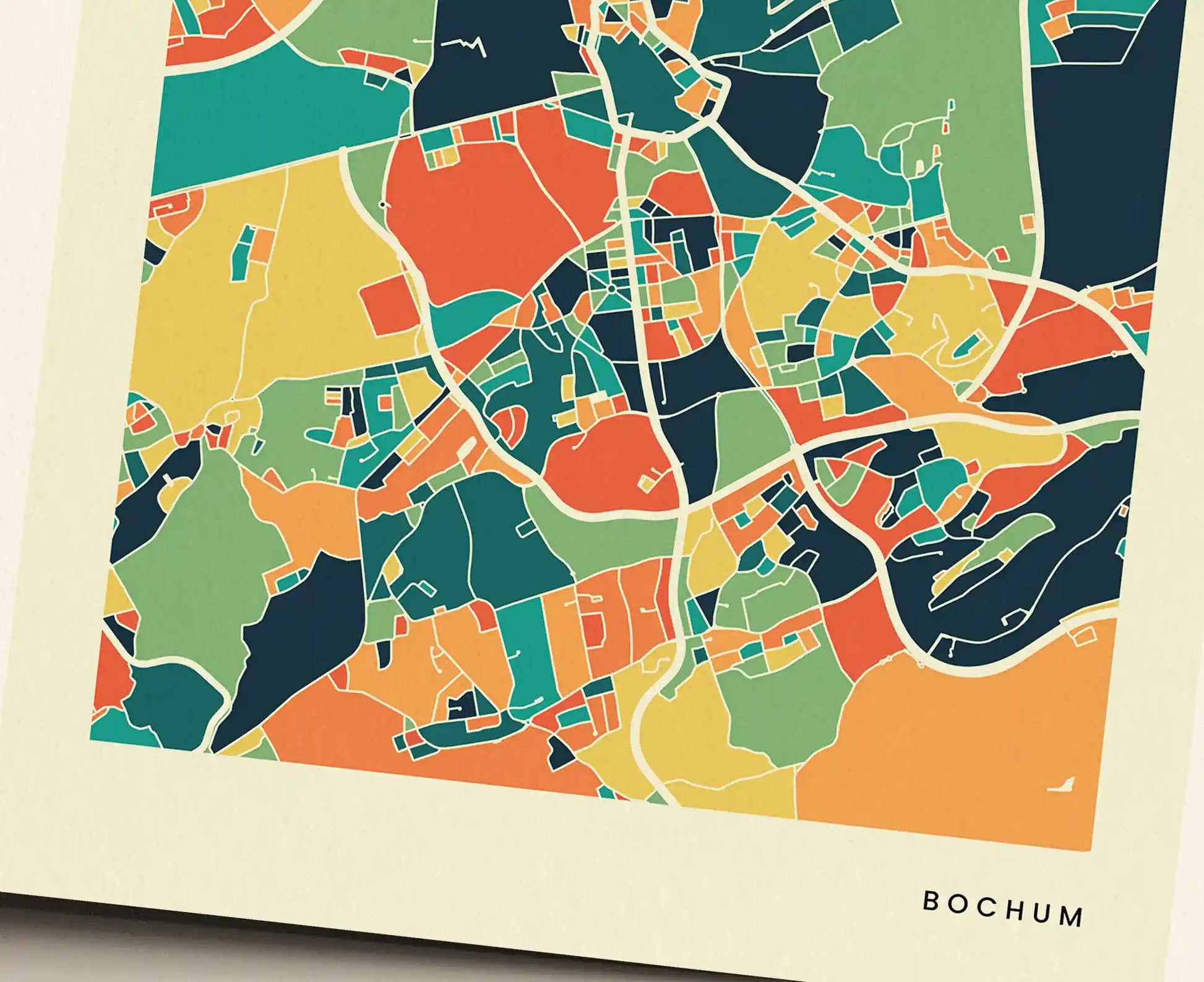 Bochum Stadtkarte Poster – Polychroma Modern Art Print