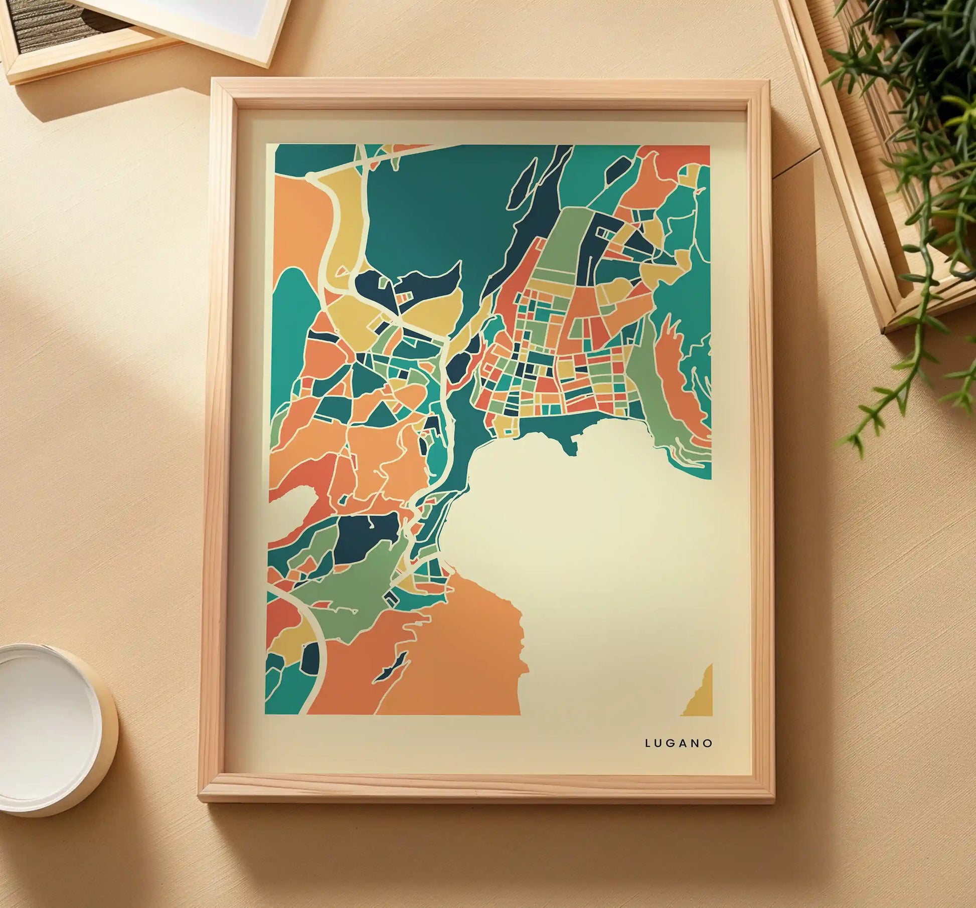 Lugano Stadtkarte Poster – Polychroma Modern Art Print