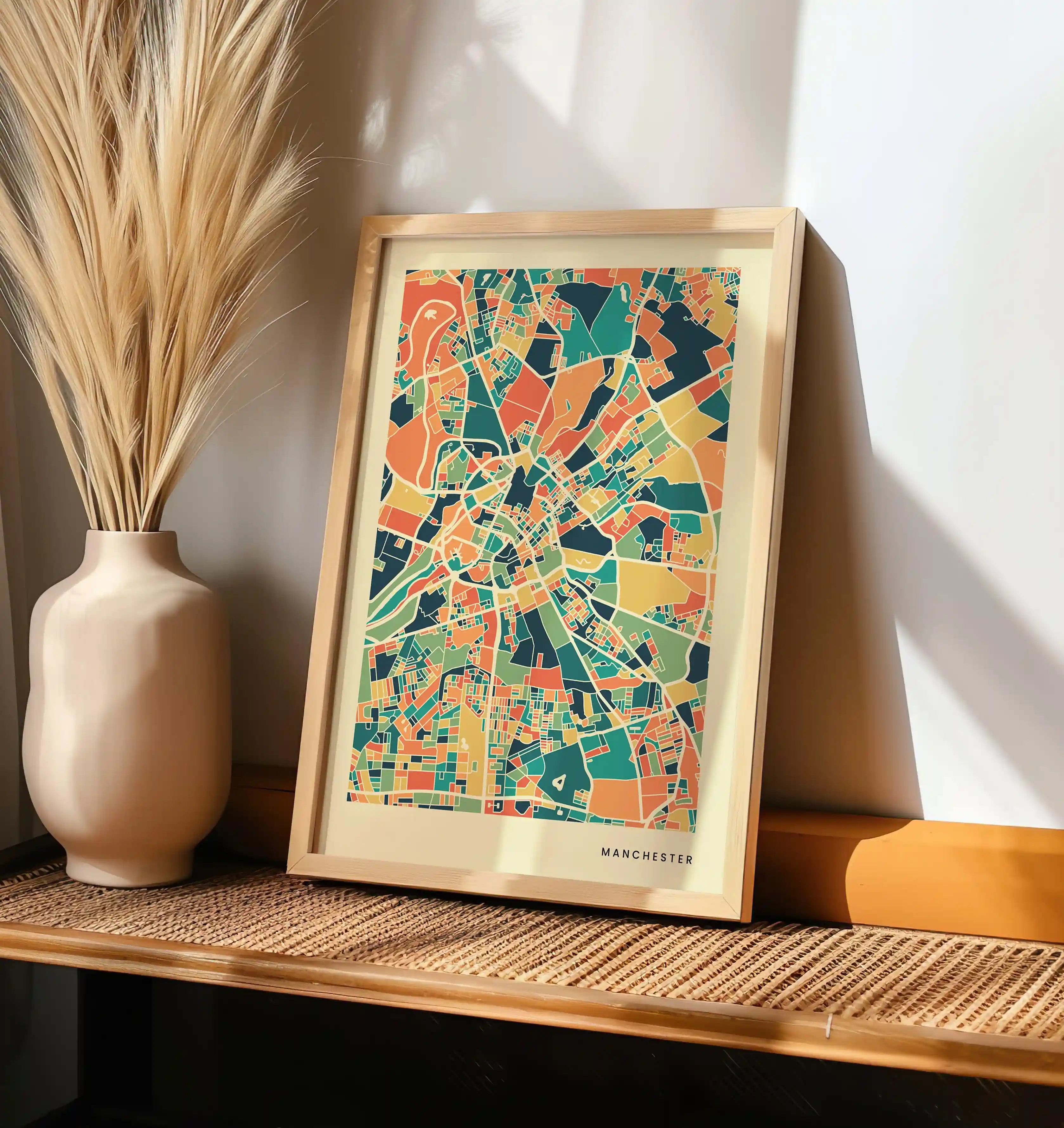Manchester Stadtkarte Poster – Polychroma Modern Art Print