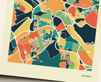 Leeds Stadtkarte Poster – Polychroma Modern Art Print