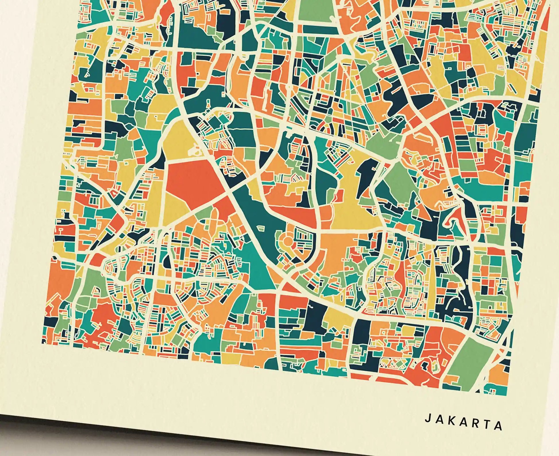 Jakarta Stadtkarte Poster – Polychroma Modern Art Print