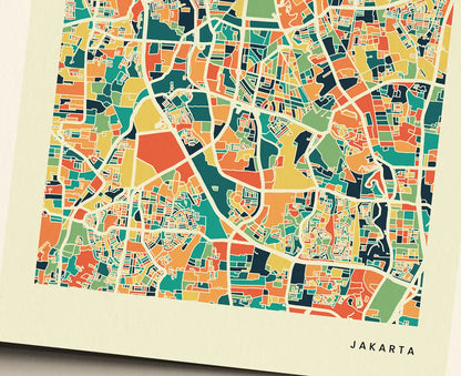 Jakarta Stadtkarte Poster – Polychroma Modern Art Print