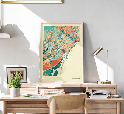 Barcelona Stadtkarte Poster – Polychroma Modern Art Print
