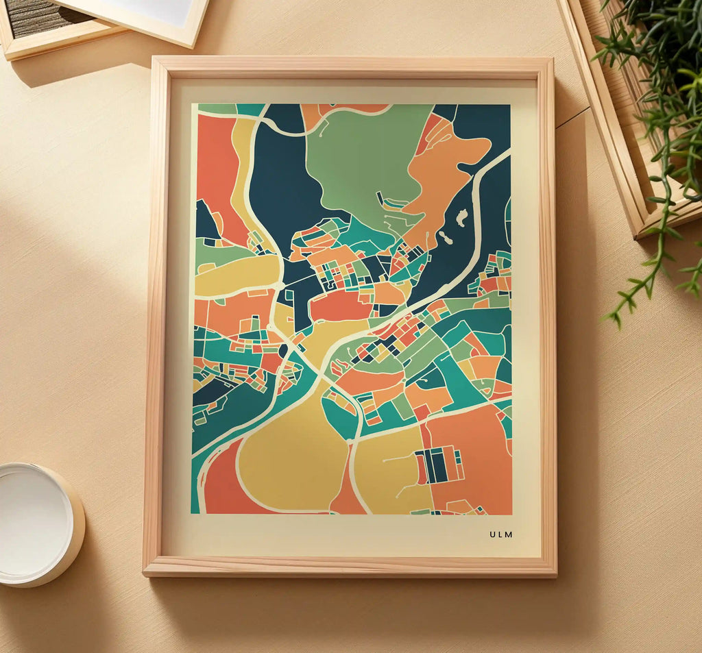 Ulm Stadtkarte Poster – Polychroma Modern Art Print
