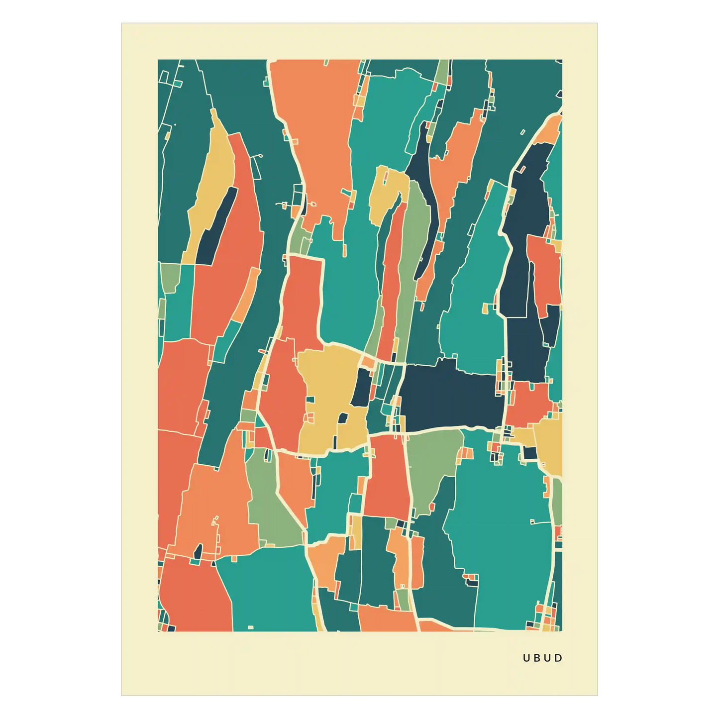 Ubud Stadtkarte Poster – Polychroma Modern Art Print