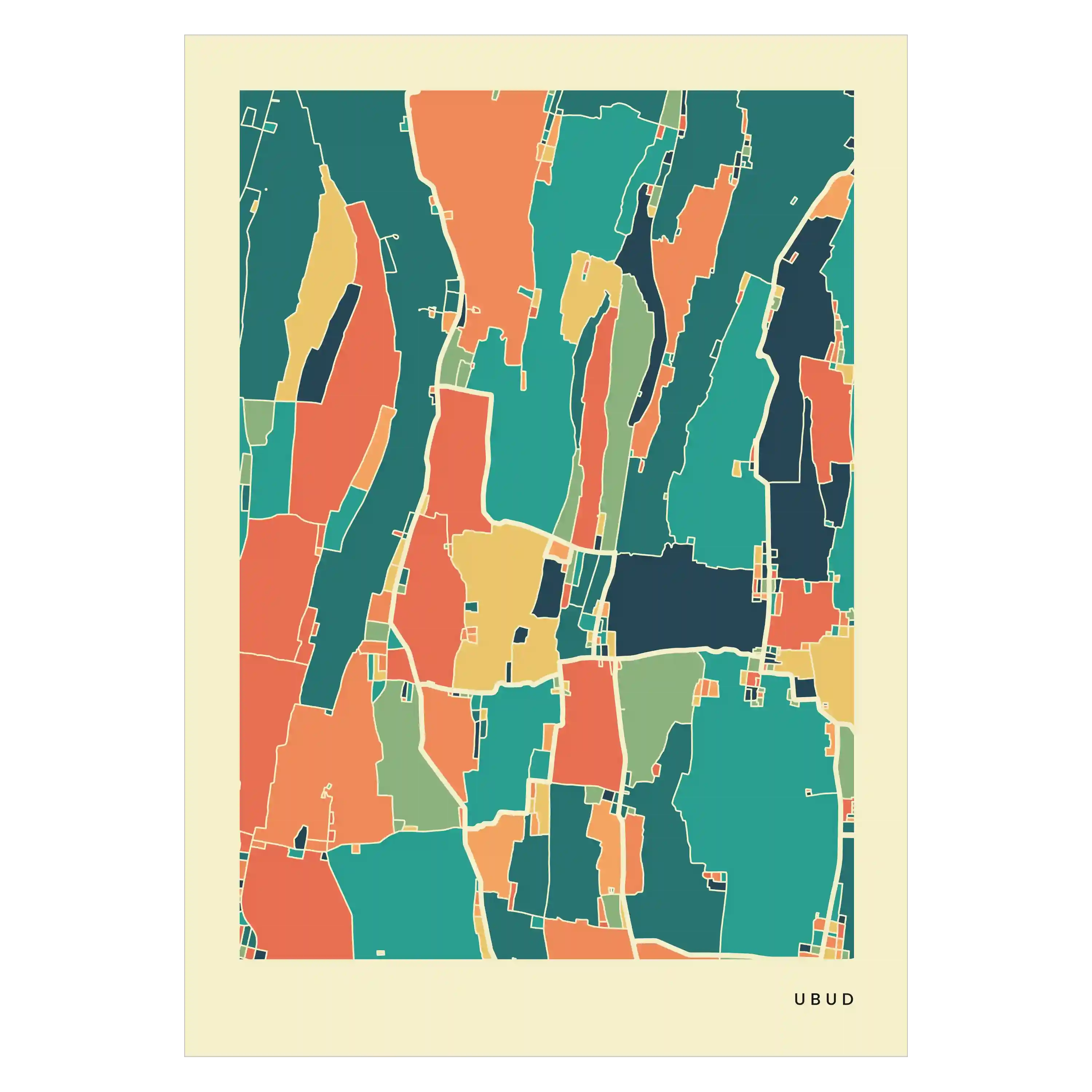 Ubud Stadtkarte Poster – Polychroma Modern Art Print