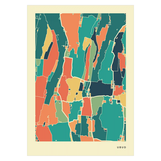 Ubud Stadtkarte Poster – Polychroma Modern Art Print