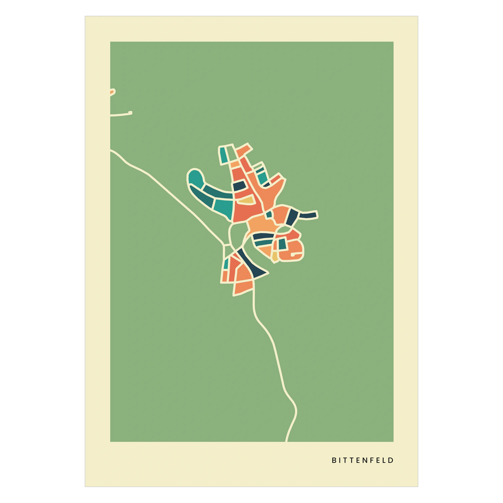 Bittenfeld Stadtkarte Poster – Polychroma Modern Art Print