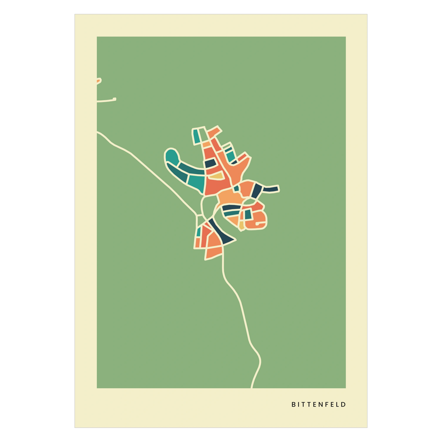 Bittenfeld Stadtkarte Poster – Polychroma Modern Art Print