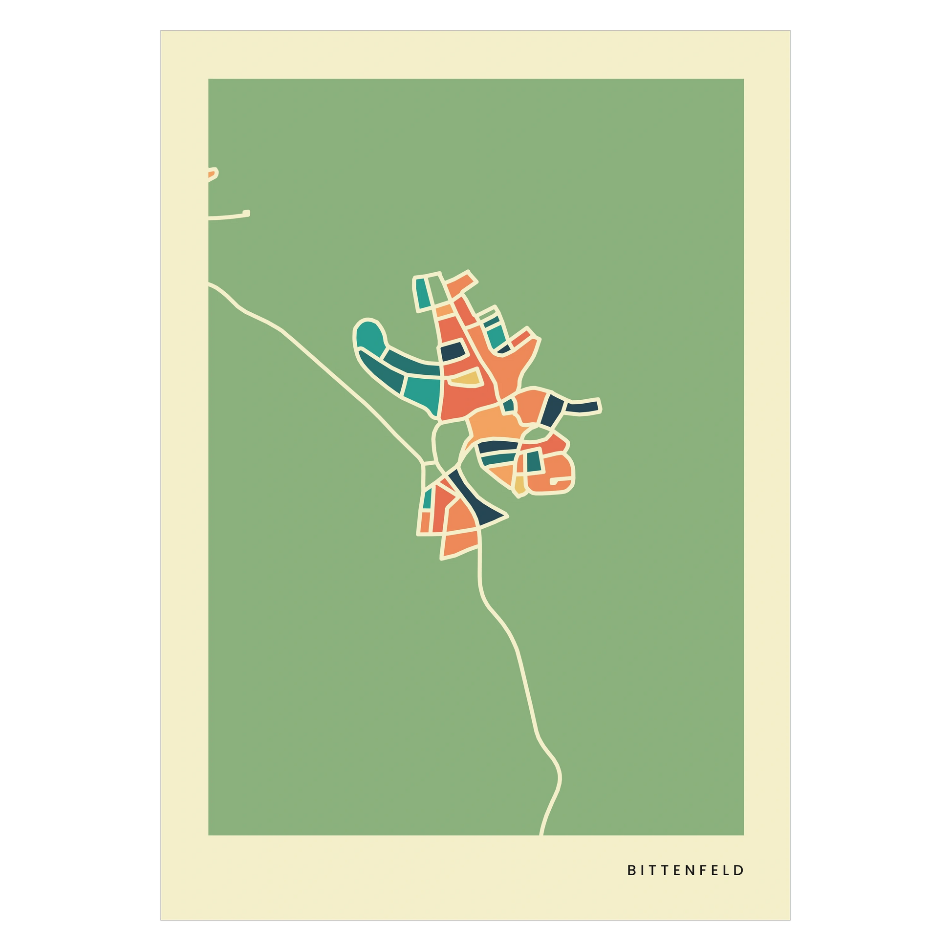 Bittenfeld Stadtkarte Poster – Polychroma Modern Art Print