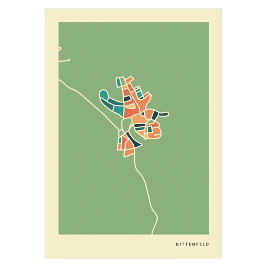 Bittenfeld Stadtkarte Poster – Polychroma Modern Art Print