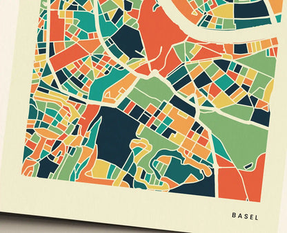 Basel Stadtkarte Poster – Polychroma Modern Art Print